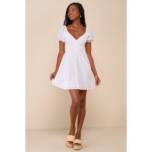 Lulus Everlasting Grace White Eyelet Puff Sleeve Mini Dress - Size M